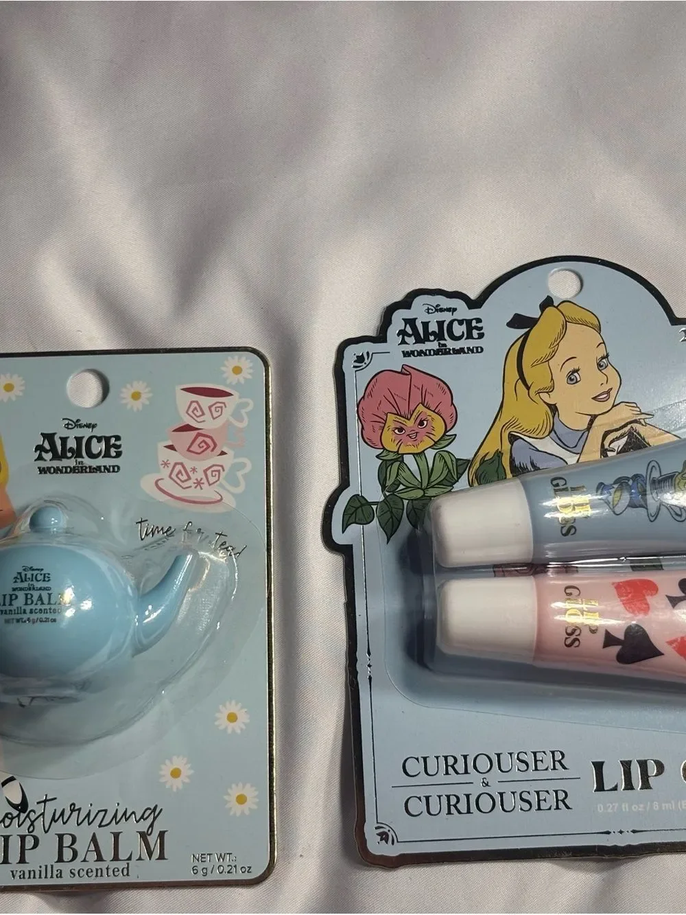 9 New Disney Alice in Wonderland Lip Gloss & Balm Set Bundle Pink